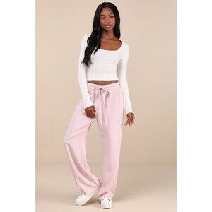 Lulus Simply Poised Light Pink Twill Wide-leg Pants - Size S